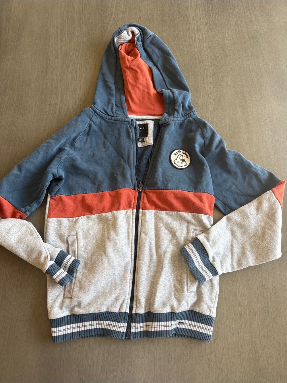 Quiksilver Boys Colorblock Zip Hoodie - Blue, Red, Gray